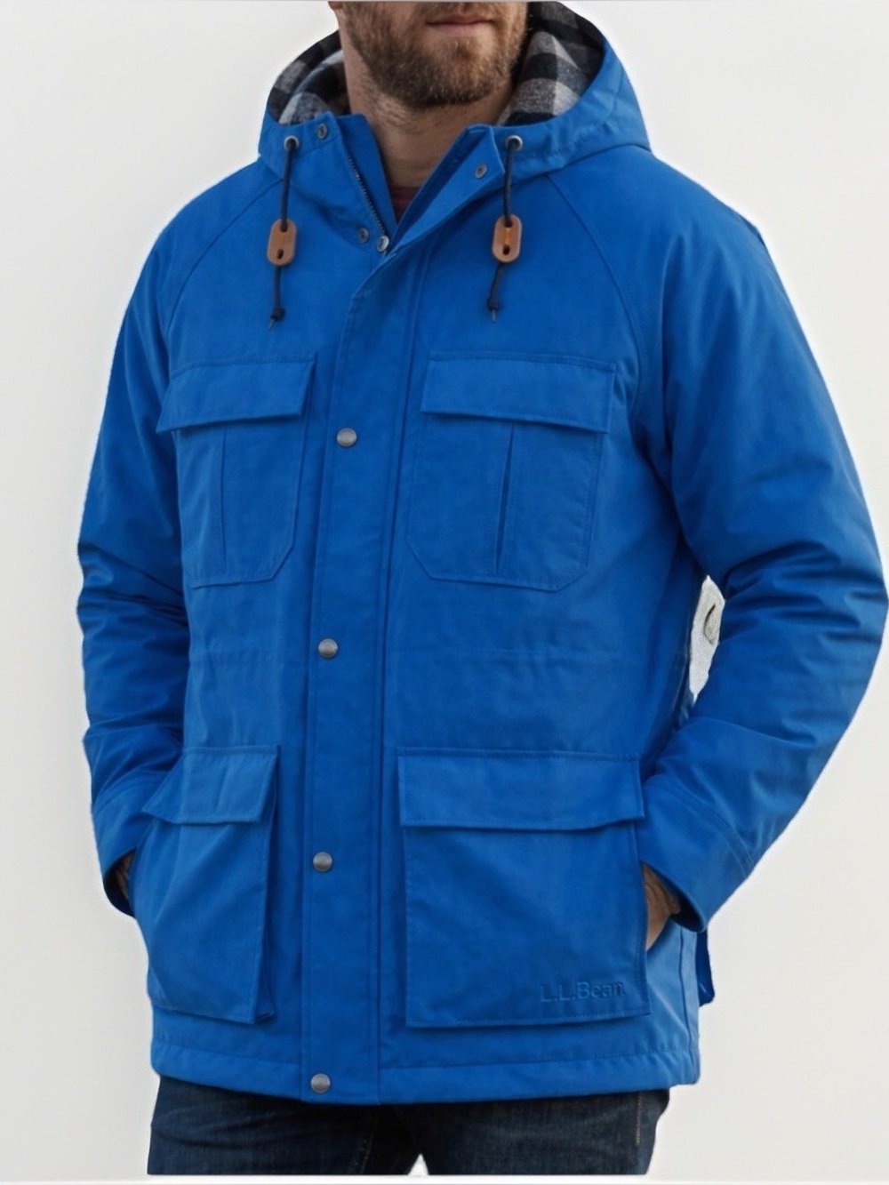L.L. Bean Men's Electric Blue Hooded Rain Jacket/Parka - Size M